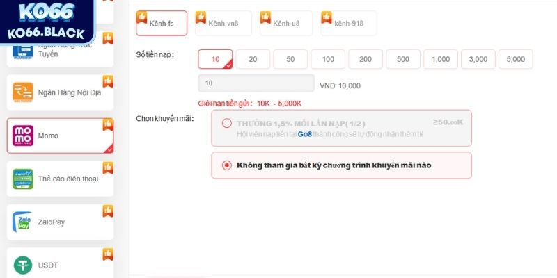 Nạp tiền KO66 — Chìa khóa mở cánh cửa giải trí đậm chất VIP 2 Nạp tiền qua ví điện tử