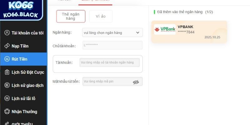 Rút tiền KO66 - Hướng Dẫn Chi Tiết Giao Dịch An Toàn 2 Nhập thông tin chính xác để thực hiện